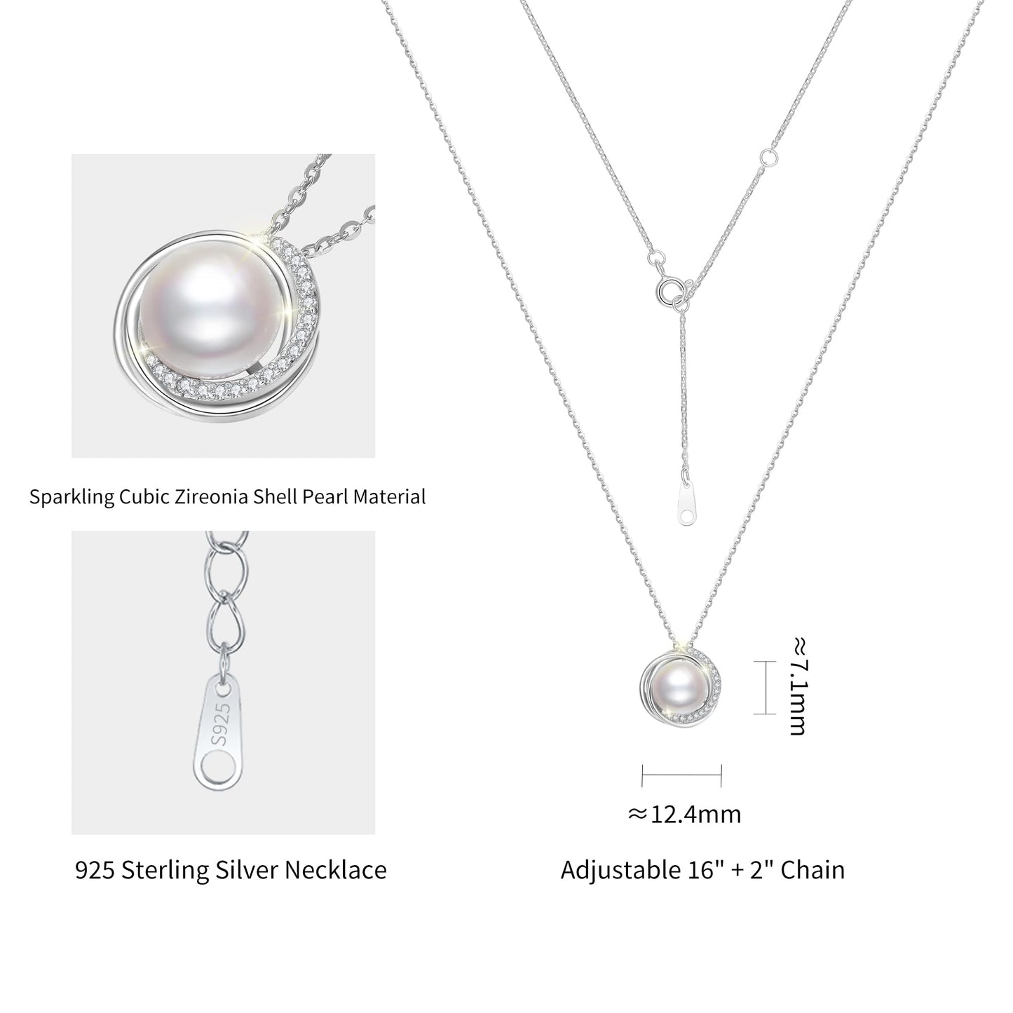 SUNFEEL Real Freshwater Pearl Necklaces for Women, Single Pearl Pendant Sterling Silver Necklace Cubic Zirconia Inlaid, Gifts for Mother, Wife, Girlfriend, Anniversary, Valentine's Day, Birthday