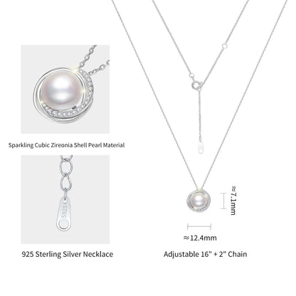 SUNFEEL Real Freshwater Pearl Necklaces for Women, Single Pearl Pendant Sterling Silver Necklace Cubic Zirconia Inlaid, Gifts for Mother, Wife, Girlfriend, Anniversary, Valentine's Day, Birthday