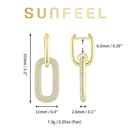 SUNFEEL Gold Paperclip Earrings for Women Trendy, 14K Gold Plated 925 Sterling Silver Dainty Paperclip Cubic Zirconia Dangle Earrings, Hypoallergenic Fashion Gold Jewelry Gifts for Women