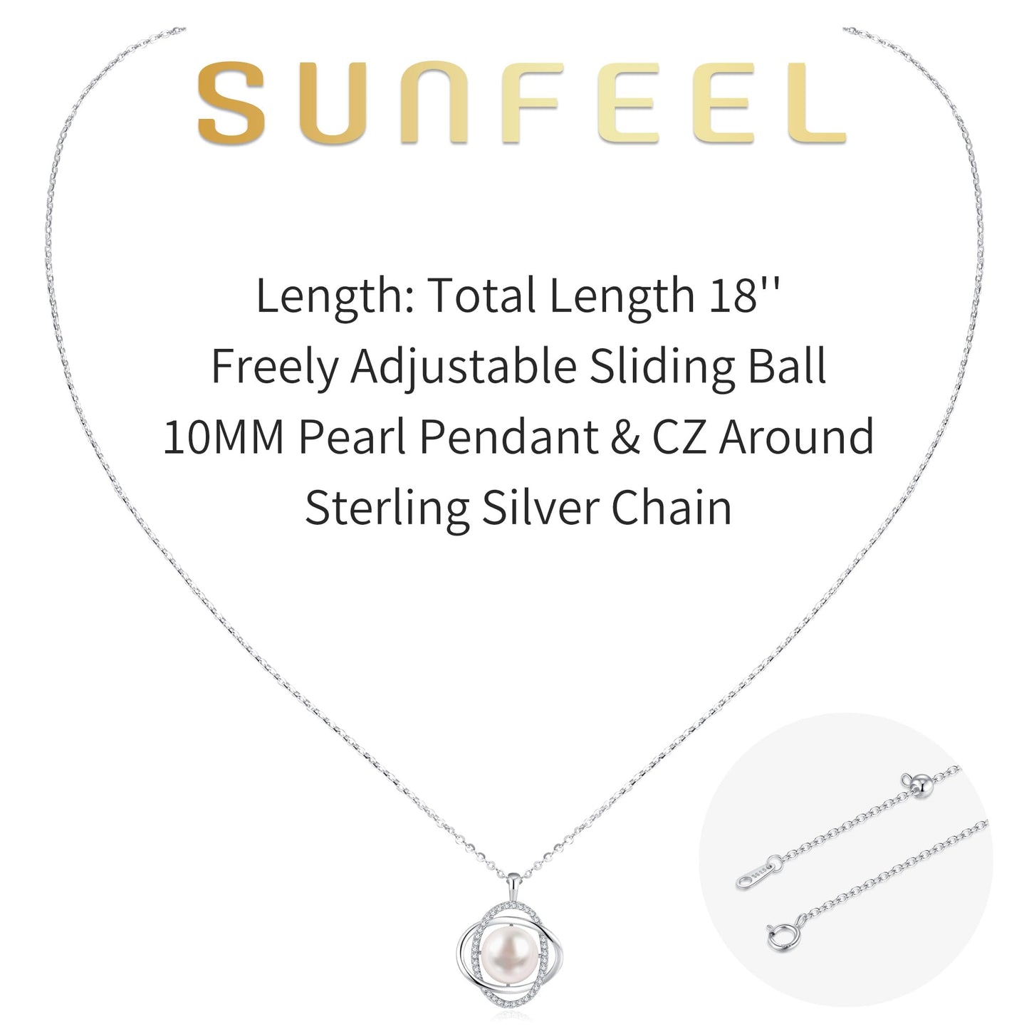 SUNFEEL Real Single Pearl Pendant Necklace for Women, 925 Sterling Silver Trendy Double Ring Pearl Necklace for Mother Wife Girlfriend Bridesmaid Jewelry Gifts for Wedding Prom Birthday Anniversary