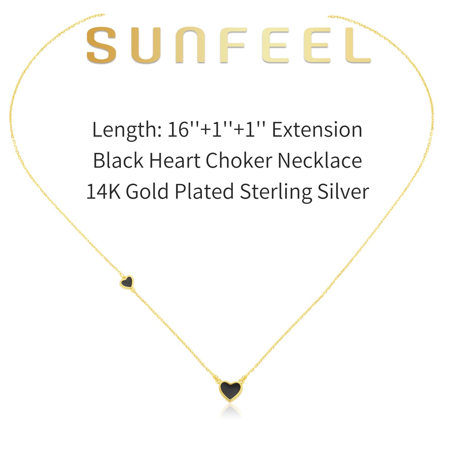 SUNFEEL Dainty Gold Plated Necklaces for Women, Double Black Heart Design Love Necklace Trendy Jewelry Gifts for Mom Wife Girlfriend Bridesmaids for Anniversary Valentine's Day Birthday Wedding, 16+1+1 Inch Adjustable Chain