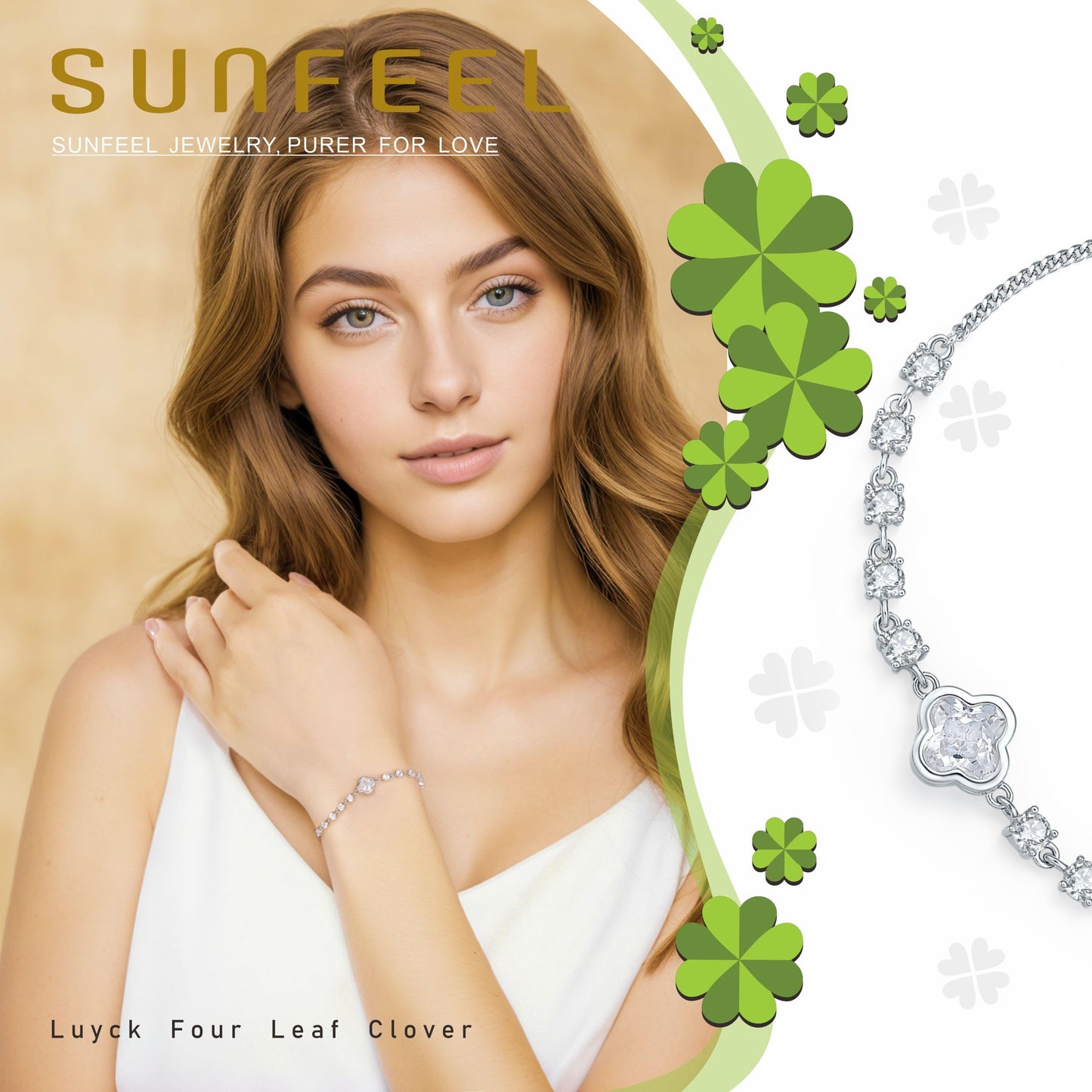 SUNFEEL 4-Leaf Clover Bracelet for Women, Lucky Charm Dainty Flower Bracelet, Elegant Adjustable Jewelry Gift for Her, Birthday, Valentine's Day, Everyday Wear