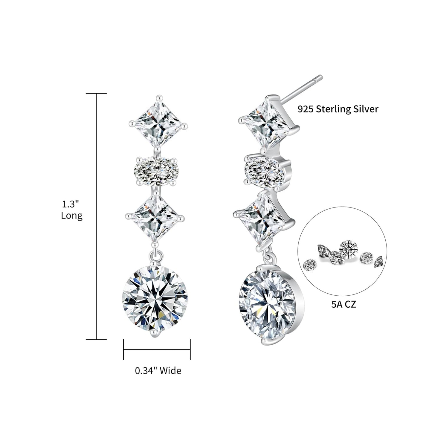 SUNFEEL 14K White Gold Plated Sterling Silver Cubic Zirconia Drop Dangle Earrings For Women, Wedding Earrings For Brides Bridesmaid, Bridal Jewelry Gift For Prom Birthday Anniversary