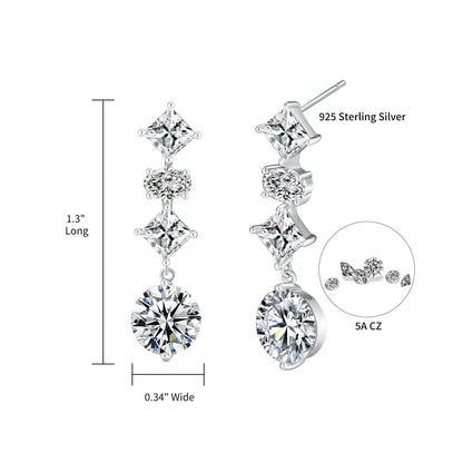 SUNFEEL 14K White Gold Plated Sterling Silver Cubic Zirconia Drop Dangle Earrings For Women, Wedding Earrings For Brides Bridesmaid, Bridal Jewelry Gift For Prom Birthday Anniversary