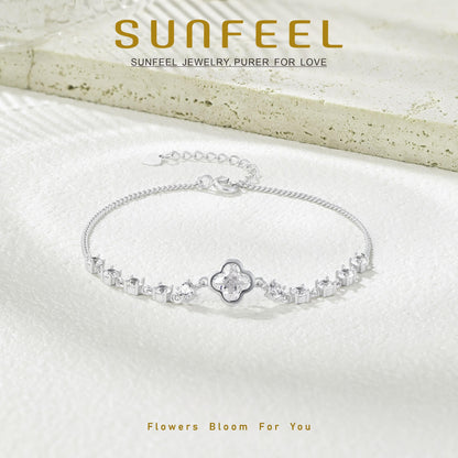 SUNFEEL 4-Leaf Clover Bracelet for Women, Lucky Charm Dainty Flower Bracelet, Elegant Adjustable Jewelry Gift for Her, Birthday, Valentine's Day, Everyday Wear