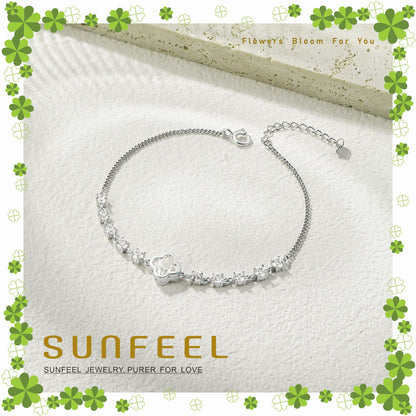 SUNFEEL 4-Leaf Clover Bracelet for Women, Lucky Charm Dainty Flower Bracelet, Elegant Adjustable Jewelry Gift for Her, Birthday, Valentine's Day, Everyday Wear