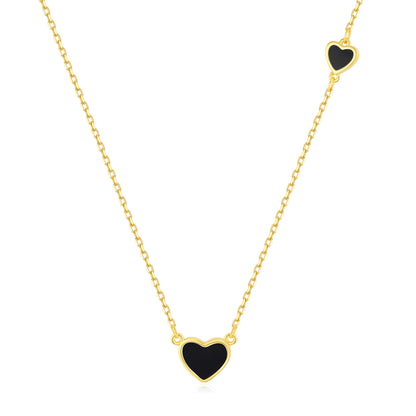 SUNFEEL Dainty Gold Plated Necklaces for Women, Double Black Heart Design Love Necklace Trendy Jewelry Gifts for Mom Wife Girlfriend Bridesmaids for Anniversary Valentine's Day Birthday Wedding, 16+1+1 Inch Adjustable Chain
