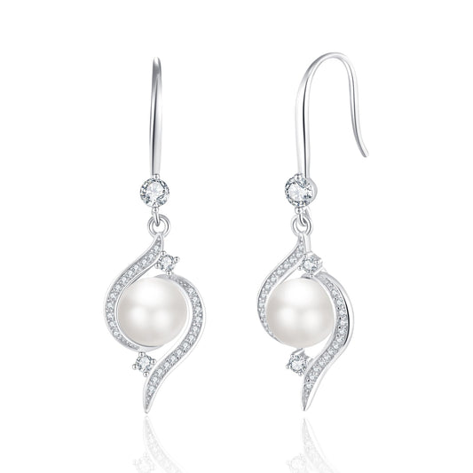 SUNFEEL Pearl Earrings for Women Trendy 925 Sterling Silver 14K Gold Plated Earring Hypoallergenic Pearl Drop Earrings Dangle Earrings Jewelry Gifts for Wife Girlfriend Bridesmaids Bridal Prom Wedding