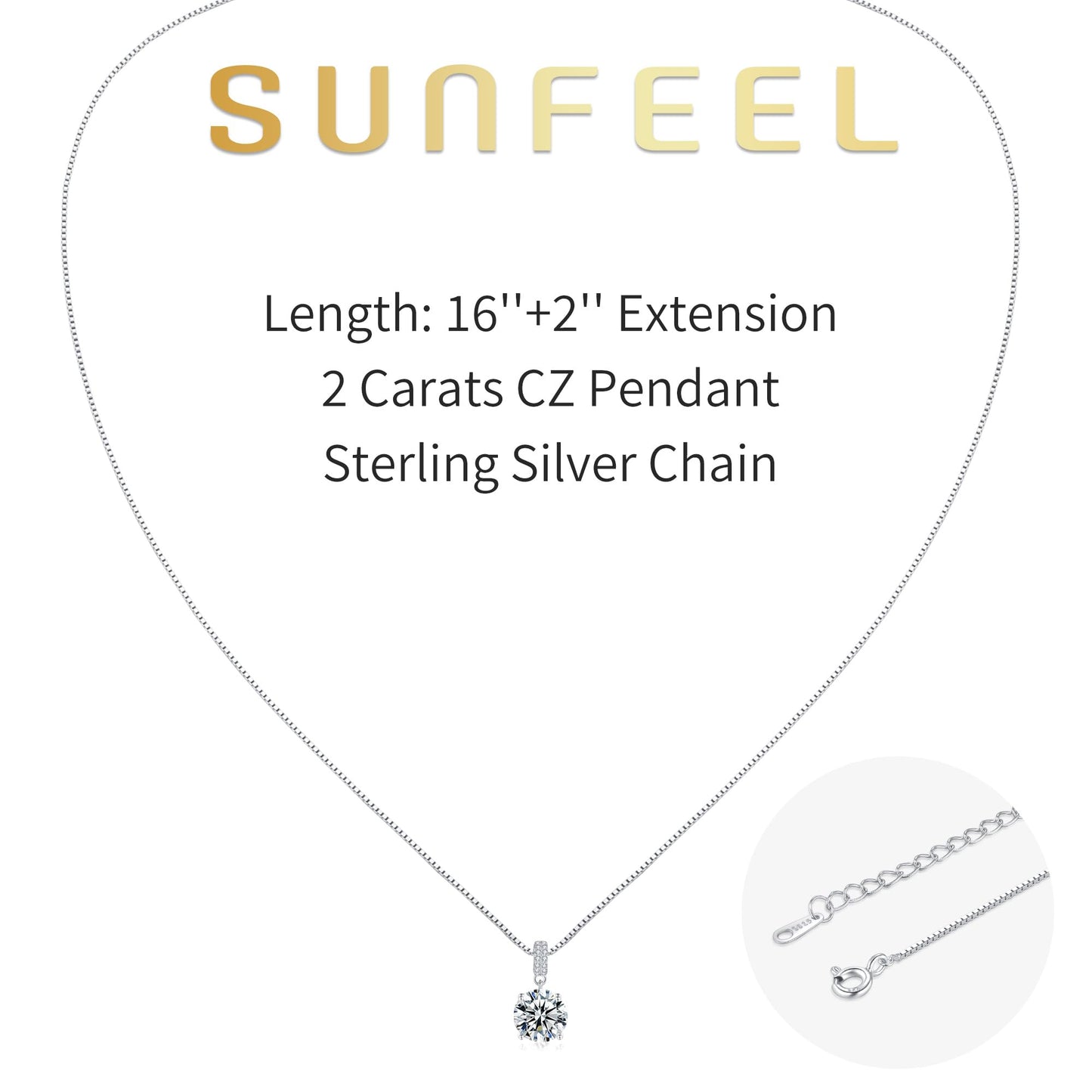 SUNFEEL Sterling Silver Necklaces 2 Carats Cubic Zirconia Necklace Dainty Jewelry Gifts for Mom Wife Girlfriend Bridal for Prom Wedding Anniversary Birthday