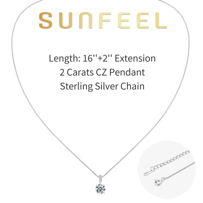 SUNFEEL Sterling Silver Necklaces 2 Carats Cubic Zirconia Necklace Dainty Jewelry Gifts for Mom Wife Girlfriend Bridal for Prom Wedding Anniversary Birthday