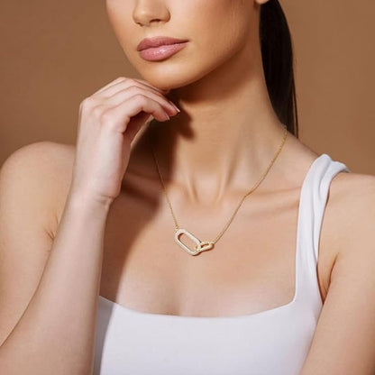 SUNFEEL 925 Sterling Silver 14K Gold Plated Pendant Necklace for Women, Dainty Interlocking Paperclip Necklaces Cubic Zirconia for Mom Wife Girlfriend Bridal Jewelry Gift for Prom Birthday Anniversary