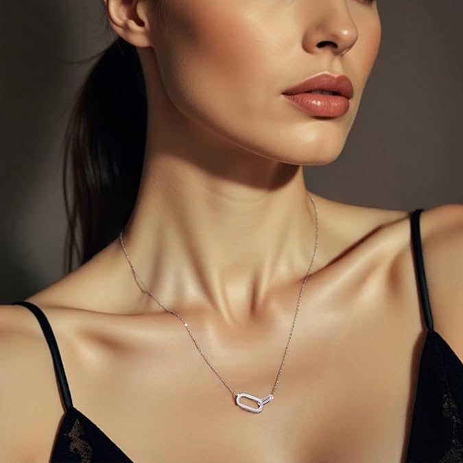 SUNFEEL 925 Sterling Silver 14K Gold Plated Pendant Necklace for Women, Dainty Interlocking Paperclip Necklaces Cubic Zirconia for Mom Wife Girlfriend Bridal Jewelry Gift for Prom Birthday Anniversary