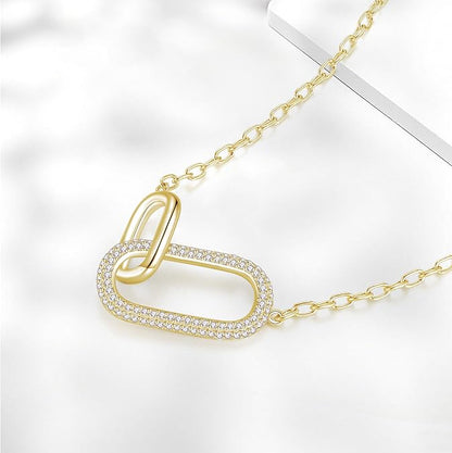 SUNFEEL 925 Sterling Silver 14K Gold Plated Pendant Necklace for Women, Dainty Interlocking Paperclip Necklaces Cubic Zirconia for Mom Wife Girlfriend Bridal Jewelry Gift for Prom Birthday Anniversary