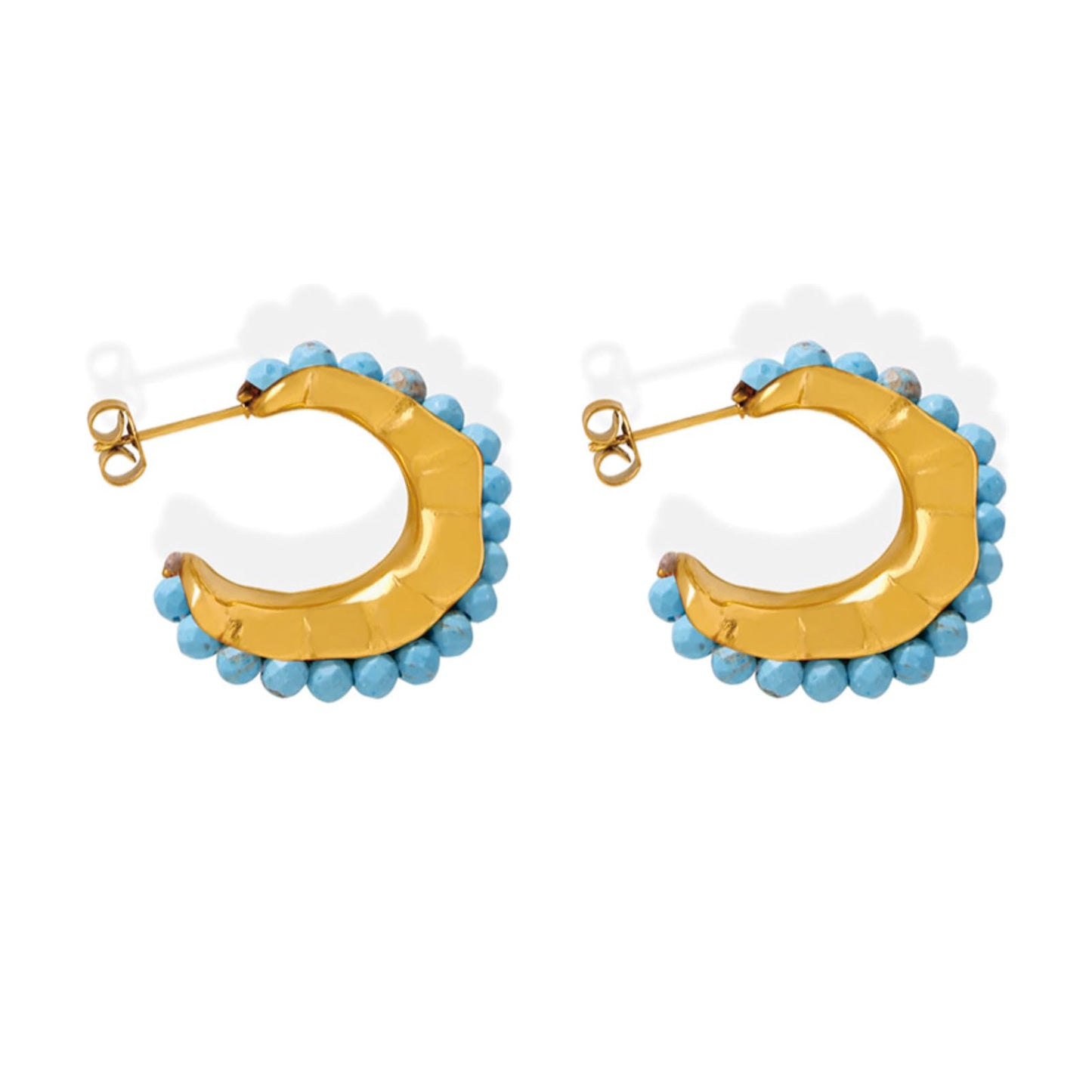 SUNFEEL Beaded Hoop Earrings 14K Gold Colorful Bead Earrings Chic Dangle Earrings Wedding Birthday Jewelry for Women