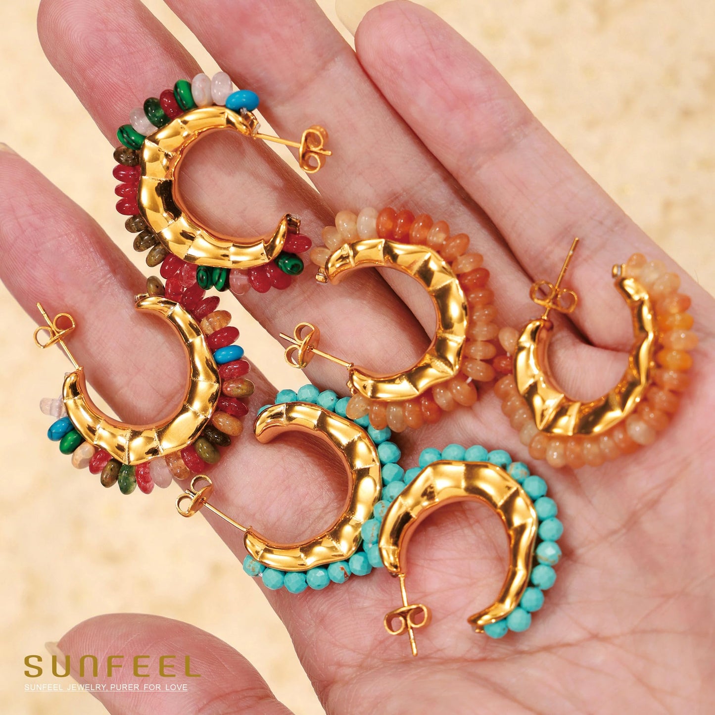 SUNFEEL Beaded Hoop Earrings 14K Gold Colorful Bead Earrings Chic Dangle Earrings Wedding Birthday Jewelry for Women